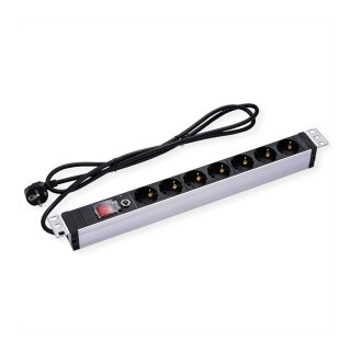 48,26cm 19Zoll Steckdosenleiste 7fach mit uberlastschutz 1 HE Schutzkontakt-Stecker CEE 7/4 1,8m