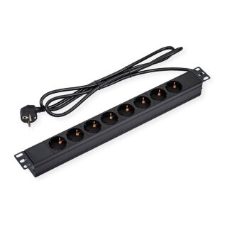 19-Steckdosenleiste 8fach 1 HE Schutzkontakt-Stecker 3m