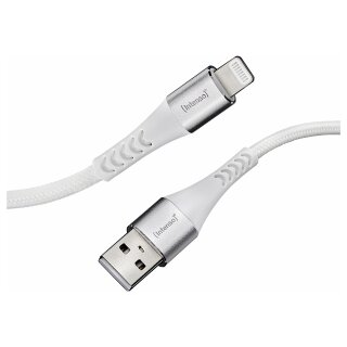 Intenso USB-Kabel A315L Nylon 1,5m weiß, USB-A und Lightning Anschluss, max. 12 Watt