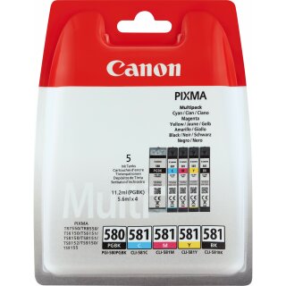 Canon Tinte PGI-580/CLI-581 2078C005 5er Multipack (PGBK/BKMCY) bis zu 400 Seiten gemäß ISO/IEC 24711 & ISO/IEC 29102
